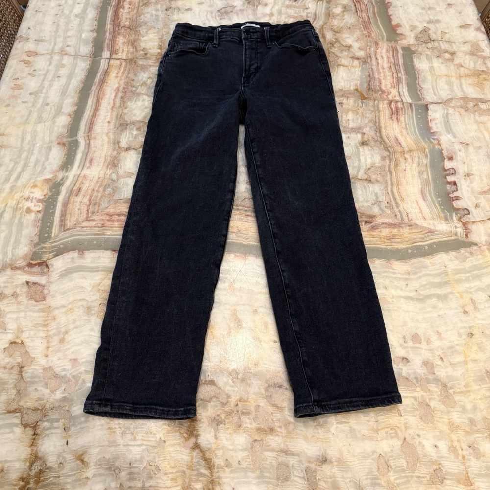 Good American Good Classic Straight Jeans Womens 6 28 Black High Rise Stretch